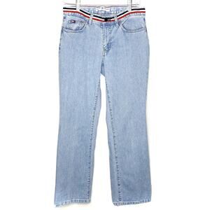 Vintage Tommy Hilfiger American Flag Belt Light Wash Denim Jeans